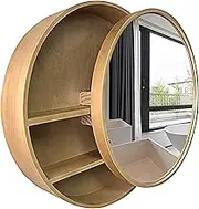 Large Bathroom with Makeup Mirror, Round Bathroom Cabinets, Wall Mounted Bathroom Cabinets with Mirror, Wooden Medicine Cabinet, Natural Wood, 24 Inch