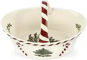 [Spode] Christmas Tree Candy Basket, 6.5-Inch Bowl With Peppermint Handle for Snacks, Earthenware, Festive Serveware & Display Bowl, Seasonal Décor