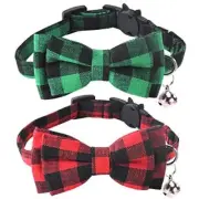 2 Pack Christmas Cat Collars Breakaway with Bow Tie and Bell, Red + Green
