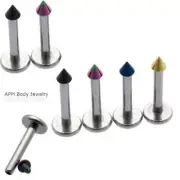 16G INTERNALLY THREADED TITANIUM SPIKE LABRET TRAGUS LIP STUD Helix BARBELL Ring