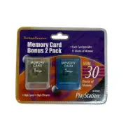 2 Pack of TechnoSource Memory Cards For PlayStation 15 Memory Blocks Each