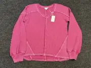 Sundance Waffle Knit Long Sleeve Top Sweatshirt Pink Cotton XS
