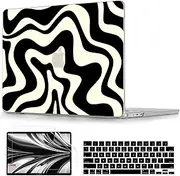 Compatible with MacBook Air 13 inch Case 2025-2022 M4/M3/M2 A3240/A3113/A2681, Hard Shell Cover with Screen Protector + Keyboard Cover Precision Fit for Mac Air 13.6" - Vivid Black Wave Print