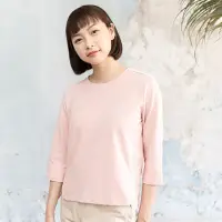 在飛比找momo購物網優惠-【Hana Mokuba】花木馬日系女裝七分袖素色針織T恤(