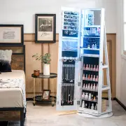 Costway360° Swivel Jewelry Cabinet with LED Lights and Full Length Mirror-White