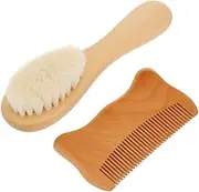 WOONEKY 2-piece Natural Baby Brush Comb Set Wooden Comb Bathing Brush for Scalp