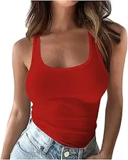 [Aliciga] plus size tank tops for women crew neck ribbed sleeveless going out