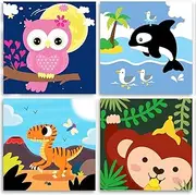 4 Pack DIY Paint by Numbers for Kids Ages 4-8-Paint by Number for Kids Beginners Easy Acrylic Paint Numbers Canvas Art Ages 8-12, Oil Painting Paint by Number Kits for Wall Decor 8x8in(without Framed)