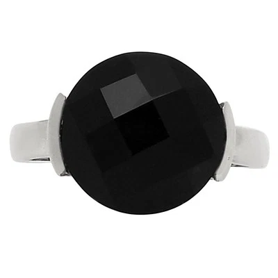 Natural Black Onyx Checker - Brazil 925 Sterling Silver Ring s.7 Jewelry R-1173
