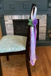 Set of 2 ribbon pew bows with ribbon streamers and a rose..you pick colors