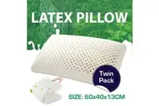 Twin Pack 100% NATURAL FLAT LATEX PILLOW With FINE WHITE STRETCH COVER