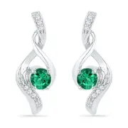 14k White Gold Round Created Emerald Fashion Earrings 1/3 Cttw