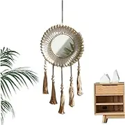 Macrame Wall Hanging Hand-Woven Tapestry Macrame Mirror Wall Hanging Round Cotton Rope Tapestry with Tassels for Decor Coffee