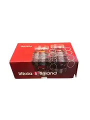 Iittala Finland Tsaikka Tea Coffee 2 Glass Cups Timo Sarpaneva Vtg Box Silver
