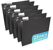 25-Pack Black Hanging File Folders, Letter Size (8.5" x 11"), Includes 35 Transparent Label Cards & 50 Sticker Labels, 2" Expandable Bottom & 1/5-Cut Tabs for Home & Office Organization