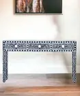 Navy Floral Mother of Pearl Console Table | 3 Drawers | Handmade Hall Table