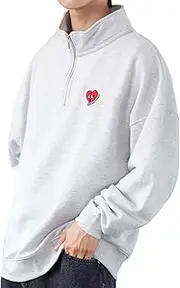 [improves] Inprobe 70220 B-Ash Men's Trainer, Embroidered One-Point Fleece Half Zip Sweatshirt, B-Ash, M