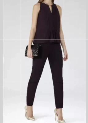 NEW WOMEN REISS ROSCOE PLUM CHAIN PANTS JUMPSUIT ROMPER SIZE 8
