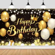 180x120 cm Black Gold Happy Birthday Party Backdrops Cloth 71x47 in. Glitter ...