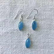 Natural Chalcedony Crystal - Pendant & Earrings Set - Solid Sterling Silver 925