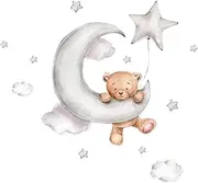 Cartoon Cute Bear Wall Stickers Bear Clouds Moon and Star Wall Decals Peel and Stick Wall Sticker Mural Removable Self-Adhesive Wall Decal for Kids Baby Room Bedroom Nursery Playroom Home Decor (B)