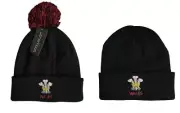 Wales Knitted Embroidered Welsh Feathers Rugby Bobble Beanie Hats UK Seller
