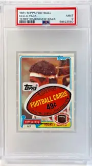 PSA 9 MINT 1981 TOPPS FOOTBALL CELLO PACK UNOPENED TERRY BRADSHAW ON BACK