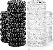 20 Pcs Spiral Hair Ties, TailaiMei No Crease Coil Phone Cord Hair Ties for Thick Hair - Women Ponytail Holder Elastics(Black&Transparent)
