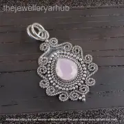 Rose Pink Chalcedony Pear pendant handmade Sterling Silver 925 Jewellry Gift