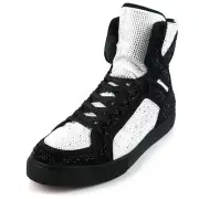 FI-2402 Black White Suede Rhinestones High Top Sneaker Encore by Fiesso