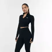 New Stax Black Long Sleeve Zip Crop Top