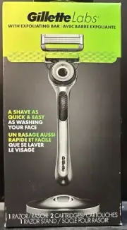 Gillette Labs Men's Razor With Exfoliating Bar 1 Razor 1 Stand 2 Cartridges New