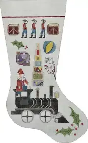 Hand-Painted 23" CHRISTMAS STOCKING Train & Toys Needlepoint Canvas 3304