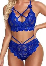 [Generic] Women Lingerie Set Lace Bralette and Panty Set Strappy Lace Lingerie