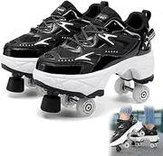 [AMMFIT] Roller Skate Shoes with Brake, Walk Deformation Shoes with Double-Row Wheels for Kids and Adults Technical Skateboarding Shoe with Deformed Wheels,Black-7