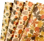 Fall Gift Wrapping Kraft Paper Pumpkin Autumn Leaves Sunflower Pattern Wrapping