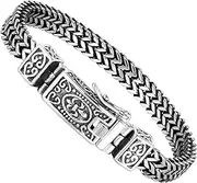 [URBAN JEWELRY] Stunning Men’s Bracelet – Silver Finish Foxtail Chain with Fleur de Lis Ornament – Rust & Discoloration Resistant Stainless Steel Chain – Jewelry Gift or Accessory for Men, Metal, One Size, Metal