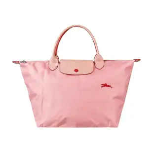 【LONGCHAMP】LONGCHAMP LE PLIAGE CLUB刺繡經典LOGO尼龍短提把拉鍊手提包(中/玫瑰紅x粉紅)