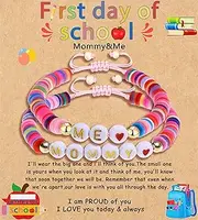 [Cooluckday] First Day of Preschool Bracelet Back to School Gifts for Kindergarten/ Preschool/ School Gift Mama and Mini Adjustable Mother Daughter Bracelets as Supplies for Girls to Relieve Study Anxiety