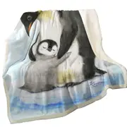 Cute Animal Art Drawings Penguins Hug Throw Blanket