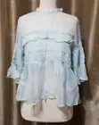 TOPSHOP Metallic Stripe Tulle Sheer Top Blouse Light Blue Sz 6 NEW