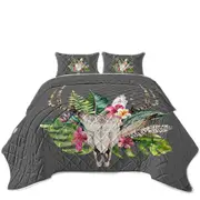 Tropical Flowers and Leaves Deer Skull Coverlet
