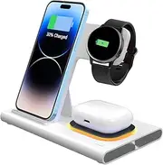 ZHAM 4in1 Foldable Wireless Charger, Total 23W Fast Wireless Charging Station Compatible with Samsung Galaxy Watch 6/5/4/3, Air Pods 3/2/Pro,iPhone 15 14 13 12 11 Series/Samsung Galaxy S Note (White)