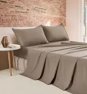 Vintage Washed Microfibre Sheet Set (Truffle, Single)
