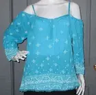 NWT Blue Rain FRANCESCA blouse S peasant off shoulder Teal NEW