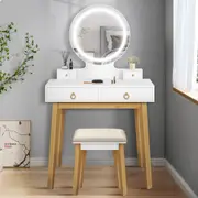 ALFORDSON 2 Piece Sienna Dressing Table & Stool Set White