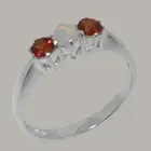 18k White Gold Natural Opal & Garnet Womens Trilogy Ring - Sizes 4 to 12