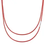 16" Leather Necklace Cord, 2mm Braided Leather Cord, Red/Silver
