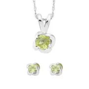 Peridot Solitaire Twist Earrings & Pendant Set in Sterling Silver