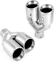 QWORK Universal 2.5" Inlet 3.5" Outlet Dual Exhaust Tip, 9.5" Length Polished Stainless Steel Staggered Exhaust Tailpipe Tip, Set of 2 (Left + Right)